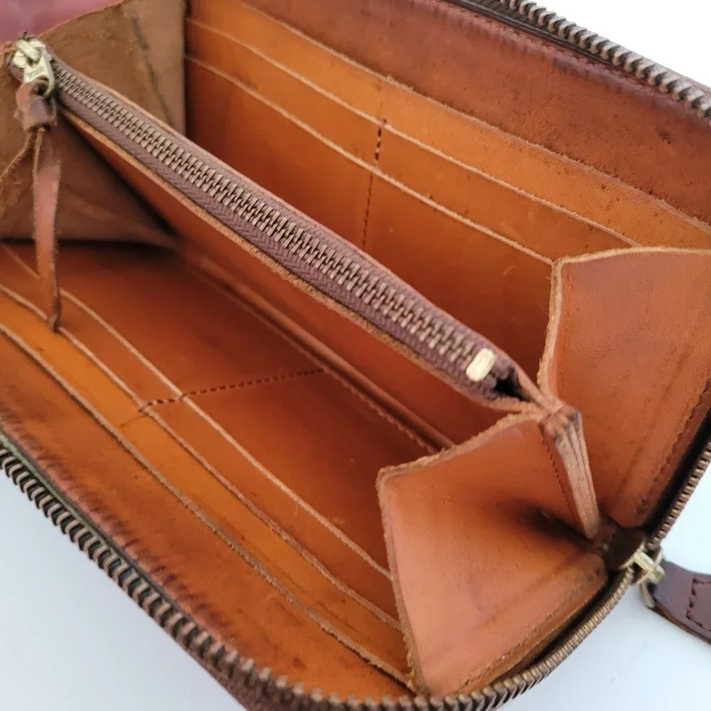 Zario Grandee Brown Leather Zip Around Wallet Long Accordion Organizer Mens